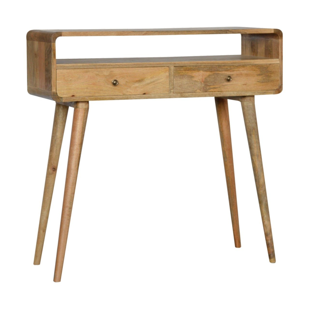 Artisan Furniture Solid Wood Curved Console Table with 2 Drawers & 1 Open Slot – Oak-ish, Beige