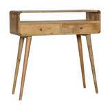 Artisan Furniture Solid Wood Curved Console Table with 2 Drawers & 1 Open Slot – Oak-ish, Beige
