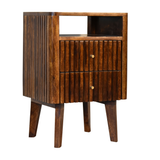 Artisan Furniture Solid Wood Reeve Retro Bedside Table with 2 Drawers and Open Slot – Chestnut, Dark Brown