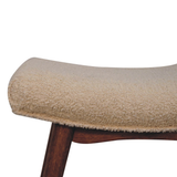 Artisan Furniture Solid Wood Boucle Curved Bench – Upholstered Hallway & Bedroom Seat, Honey Caramel Legs, Cream