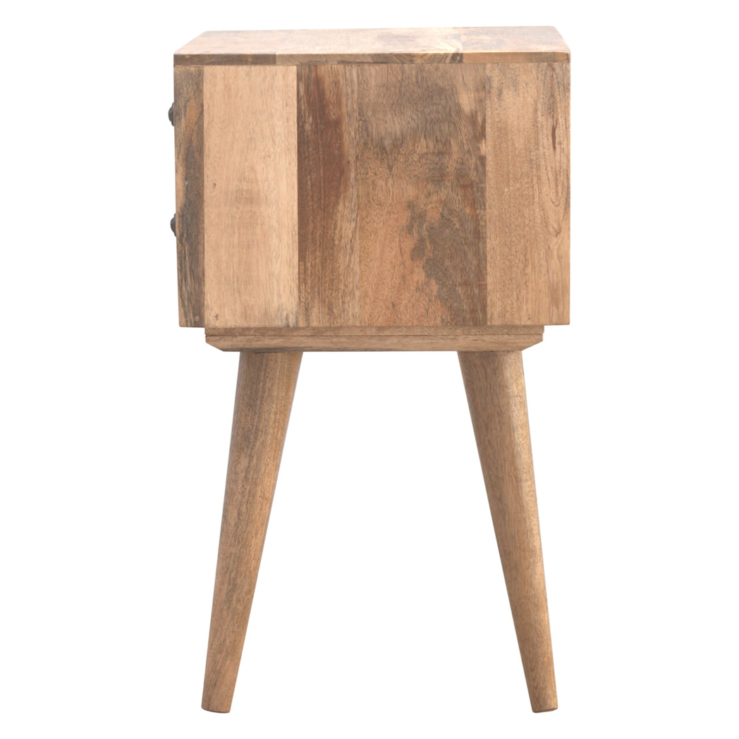 Artisan Furniture Modern Bedside Table with 2 Drawers and Nordic Wood Legs – Solid Mango Wood, Beige