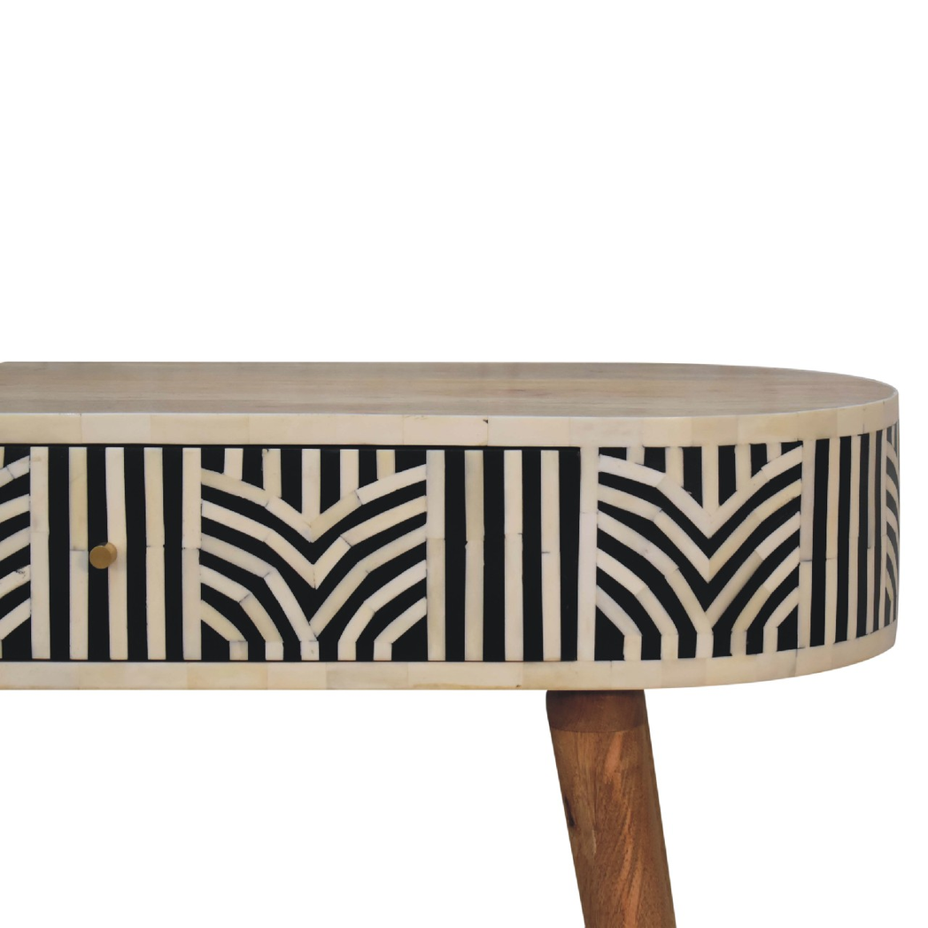 Artisan Furniture Solid Wood Edessa Bone Inlay Console Table with 1 Drawer – Boho Style, Black & White