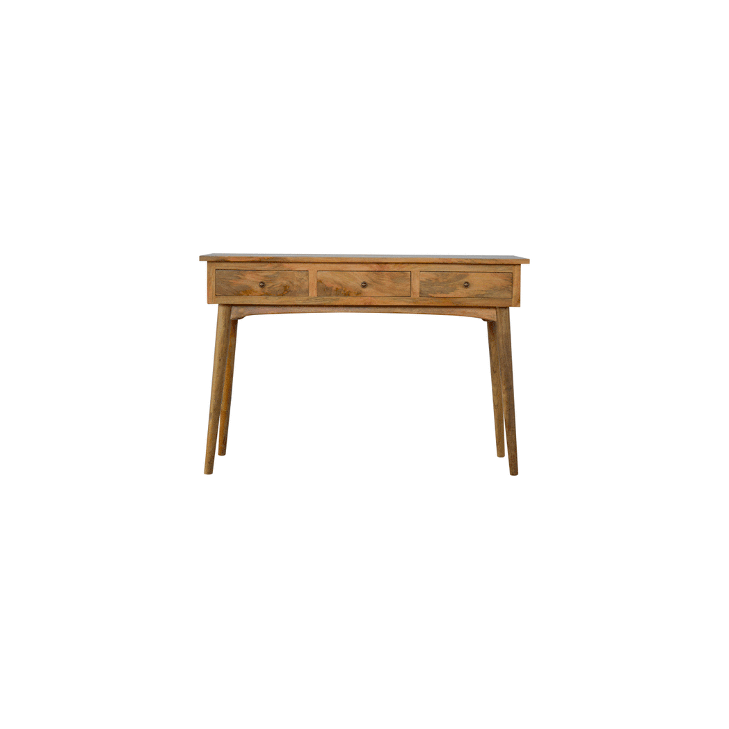 Artisan Furniture Solid Wood 3 Drawer Console Table, Nordic Style Hallway Storage – Slim Mango Wood, Brown