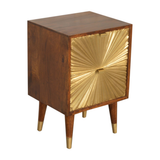 Artisan Furniture Solid Wood Manila Gold Chestnut Bedside Table, 2 Drawers & Brass Cap Feet – Brown