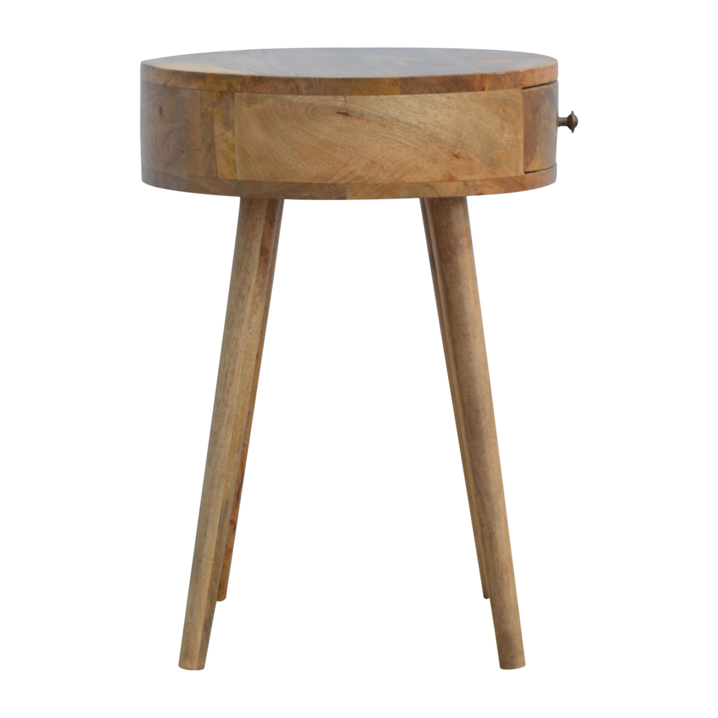 Artisan Furniture Solid Wood Nordic Circular Bedside Table with 1 Drawer – Oak-Ish Finish, Beige