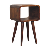 Artisan Furniture Mini Curved Bedside Table with Open Shelf – Solid Mango Wood, Chestnut Brown