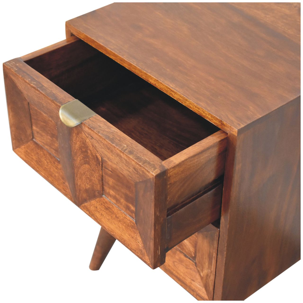 Artisan Furniture Solid Wood Quad Bedside Table with 2 Drawers – Nordic Style Mango Wood, Dark Brown