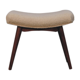 Artisan Furniture Solid Wood Boucle Curved Bench – Upholstered Hallway & Bedroom Seat, Honey Caramel Legs, Cream