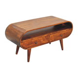 Artisan Furniture Circular TV Stand in Solid Mango Wood, 2 Drawers & Open Slot – Media Unit, Dark Brown