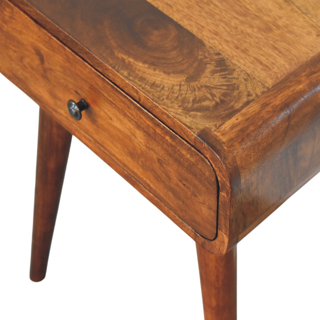 Artisan Furniture Solid Wood Avora Nightstand with 1 Drawer – Mid-Century Bedside Table, Chestnut Brown