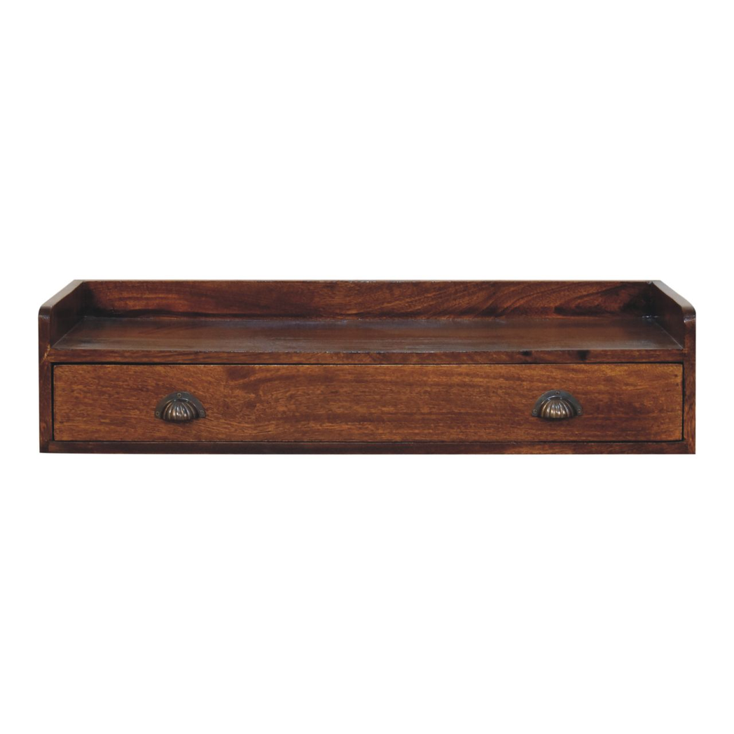Artisan Furniture Solid Wood Belmont Wall-Mounted Console Shelf with 1 Drawer – Space-Saving Entryway Storage, Dark Brown