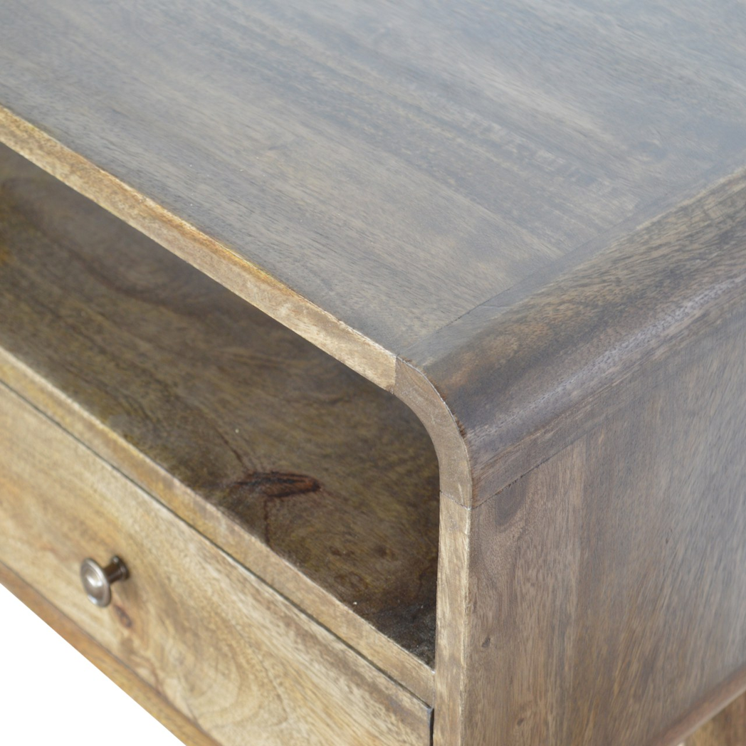 Artisan Furniture Solid Wood Curved Console Table with 2 Drawers & Open Storage – Grey-wash, Grey and Brown