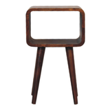 Artisan Furniture Mini Curved Bedside Table with Open Shelf – Solid Mango Wood, Chestnut Brown