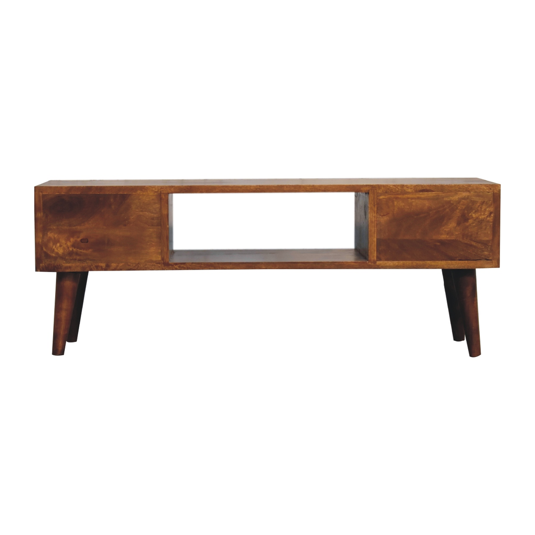 Artisan Furniture Solid Wood Classic Chestnut Coffee Table with 2 Drawers & 2 Open Slots – Dark Brown