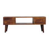 Artisan Furniture Solid Wood Classic Chestnut Coffee Table with 2 Drawers & 2 Open Slots – Dark Brown