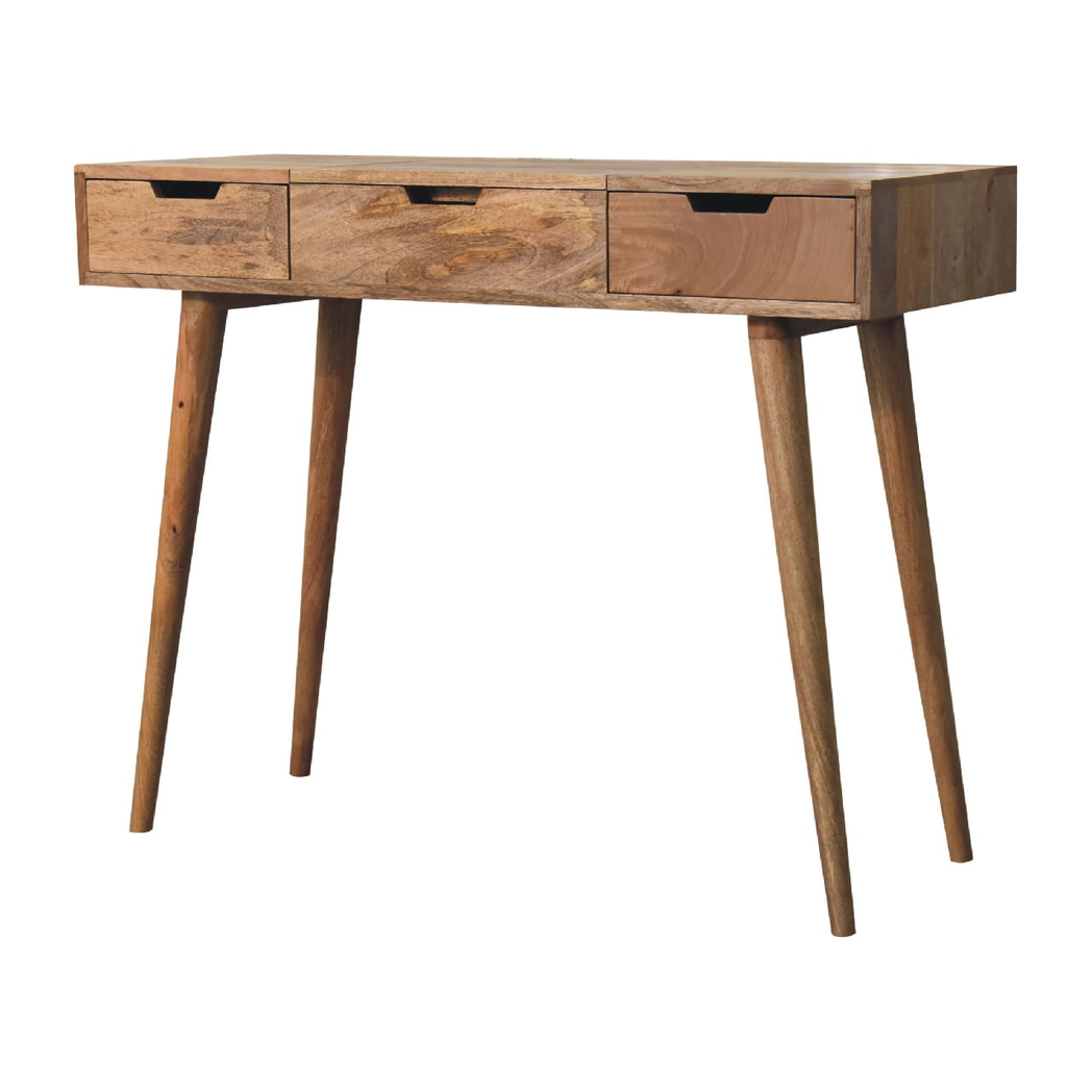 Artisan Furniture Solid Wood Dressing Table with Foldable Mirror & Drawers – Nordic Style, Oak-ish Finish, Beige