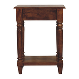 Artisan Furniture Solid Mango Wood Side Table with Drawer, Turned Legs & Lower Shelf – Chestnut Brown