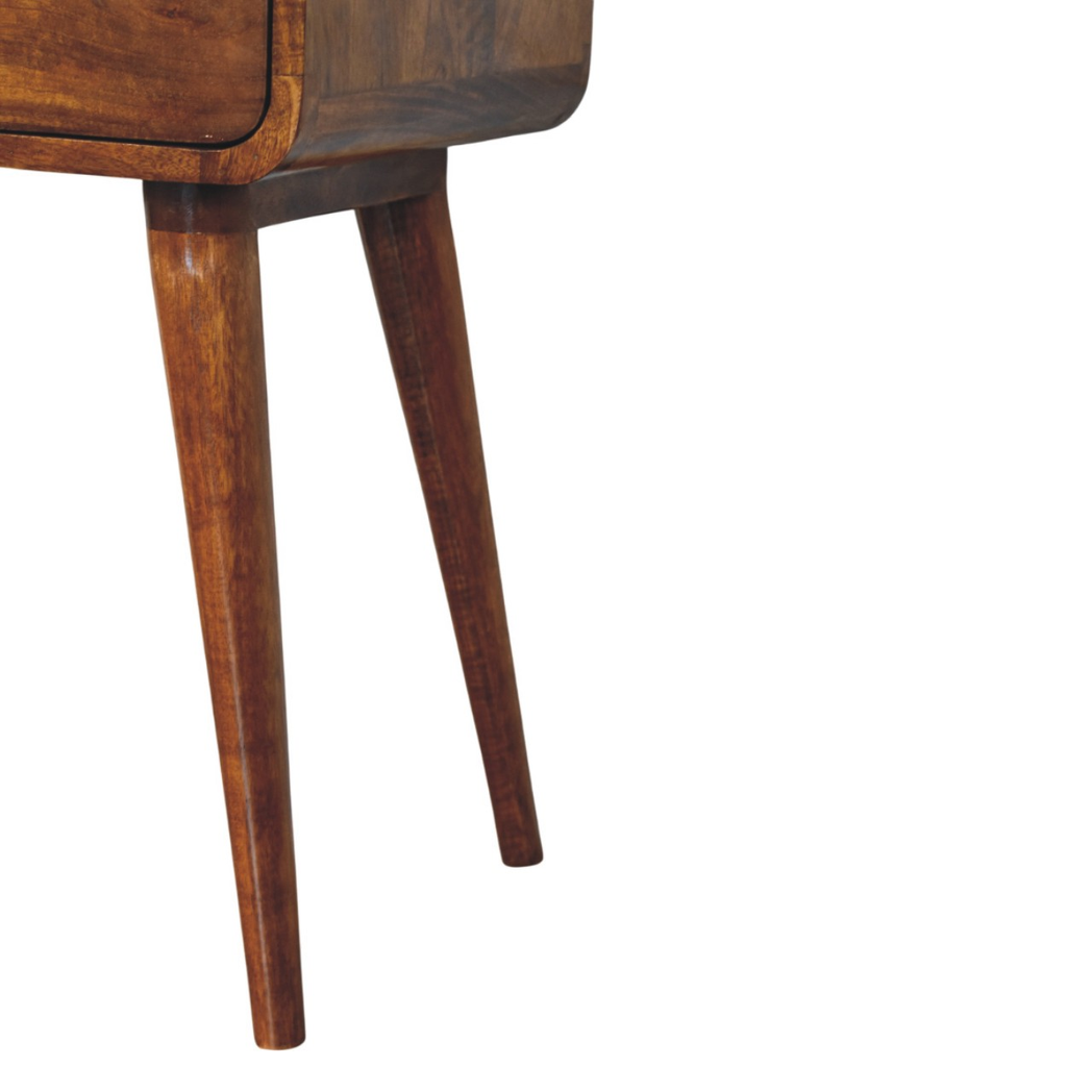 Artisan Furniture Solid Wood Avora Nightstand with 1 Drawer – Mid-Century Bedside Table, Chestnut Brown