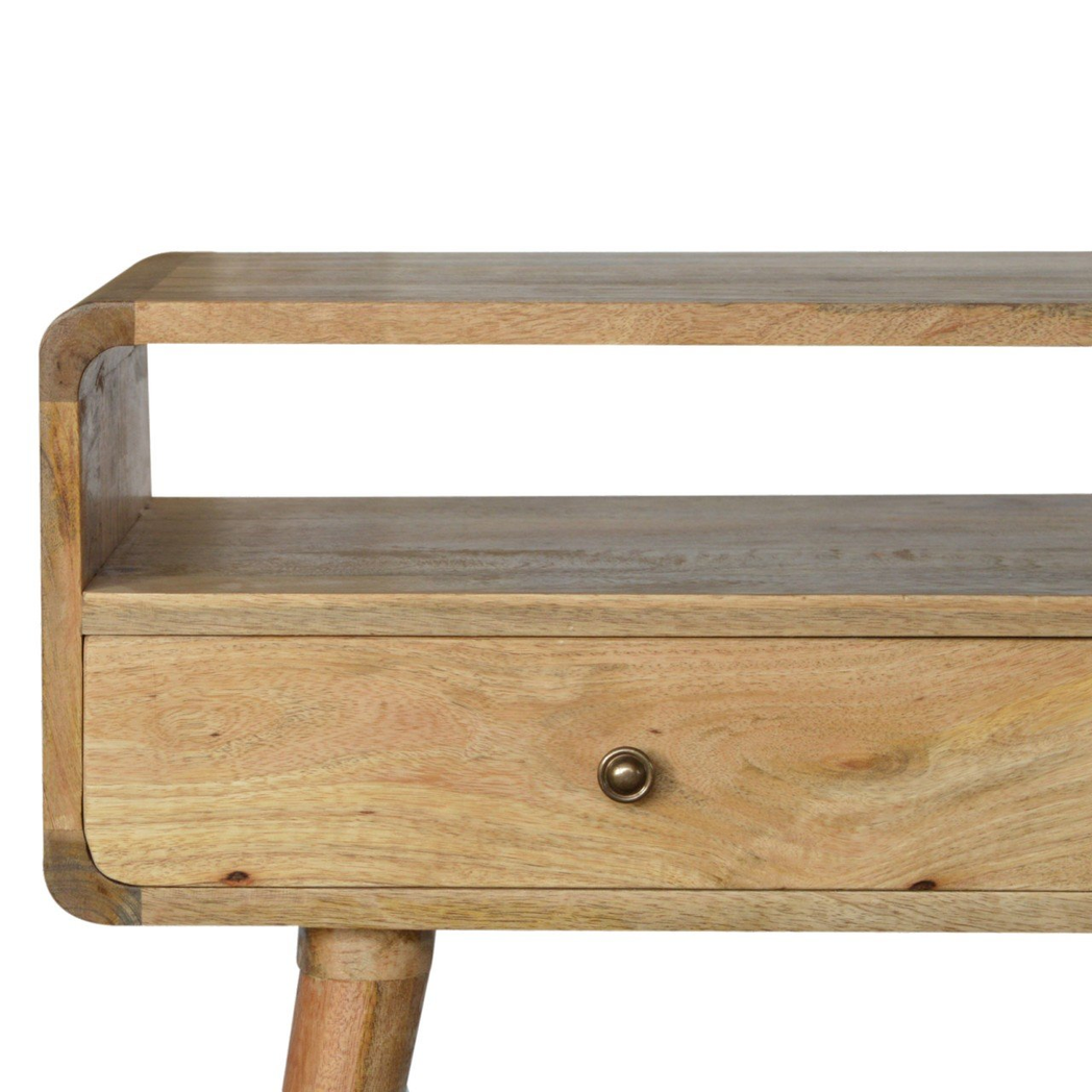 Artisan Furniture Solid Wood Curved Console Table with 2 Drawers & 1 Open Slot – Oak-ish, Beige