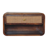 Artisan Furniture Solid Wood Chestnut Wall Mounted Woven Bedside, 1 Drawer & Shelf – Dark Brown