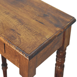 Artisan Solid Wood Turned Leg Writing Desk with Drawer – Mango Wood Study Desk, Chestnut