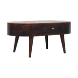 Artisan Furniture Solid Wood California Walnut Rounded Coffee Table with Drawer – Nordic Legs, Dark Brown