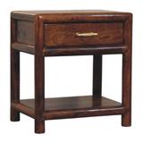 Artisan Furniture Solid Wood Regency Nightstand with 1 Drawer & Lower Shelf – Chestnut Bedside Table, Dark Brown