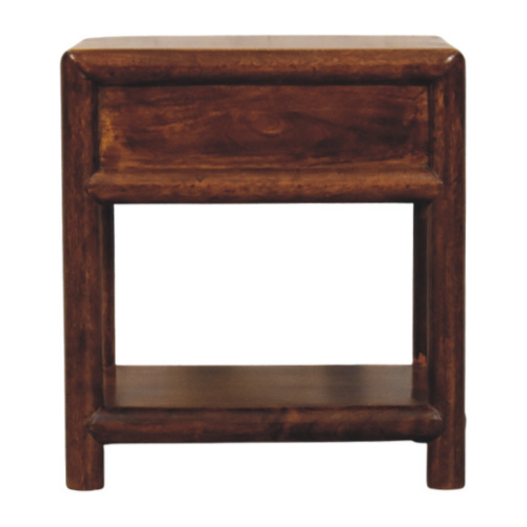 Artisan Furniture Solid Wood Regency Nightstand with 1 Drawer & Lower Shelf – Chestnut Bedside Table, Dark Brown