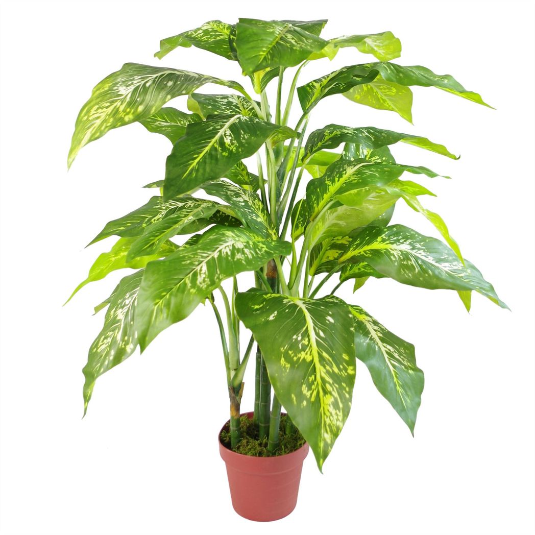 100cm Large Fox's Aglaonema Realistic Tree Artificial Plant with Copper Metal Planter
