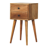 Artisan Furniture Solid Wood Mini 2-Drawer Bedside Table with Scandinavian-Style Legs – Oak-ish, Brown