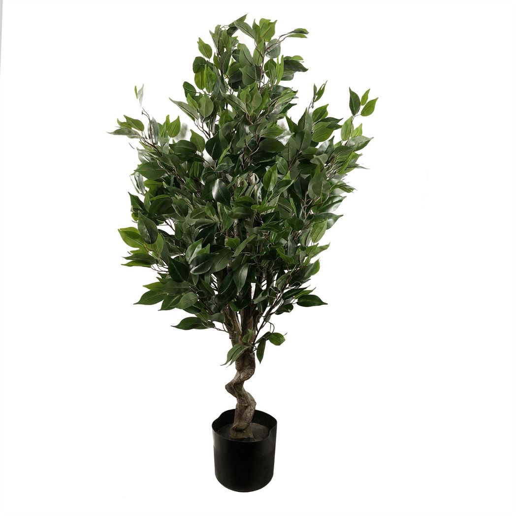 110cm Artificial Evergreen Ficus Tree with Wired Stems and Pot – Realistic Indoor Faux Plant