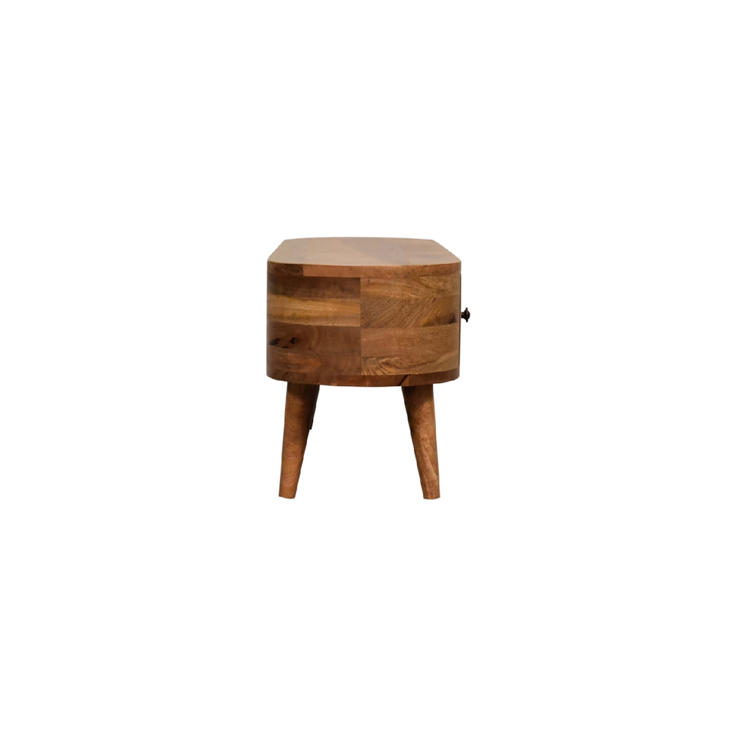 Artisan Furniture Mini Rounded Media Unit in Solid Mango Wood, 2 Drawers & Open Slot – Bedroom, Beige