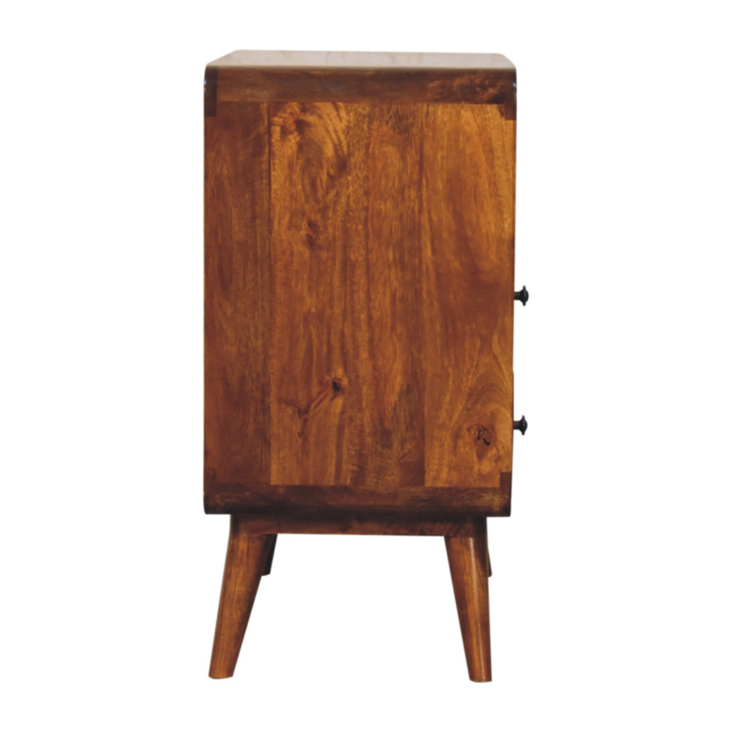 Artisan Furniture Solid Wood Curved Nordic Charm Chest with 2 Drawers and Shelf – Mid-Century, Dark Brown