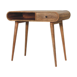 Artisan Furniture Solid Wood Curved Writing Desk with 1 Drawer & Open Shelf – Home Office, Oak-ish, Beige