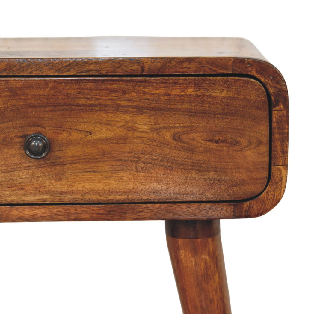 Artisan Furniture Solid Wood Avora Nightstand with 1 Drawer – Mid-Century Bedside Table, Chestnut Brown