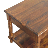 Artisan Furniture Solid Wood Turned Legs Coffee Table with 2 Drawers and Shelf – Living Room, Dark Brown