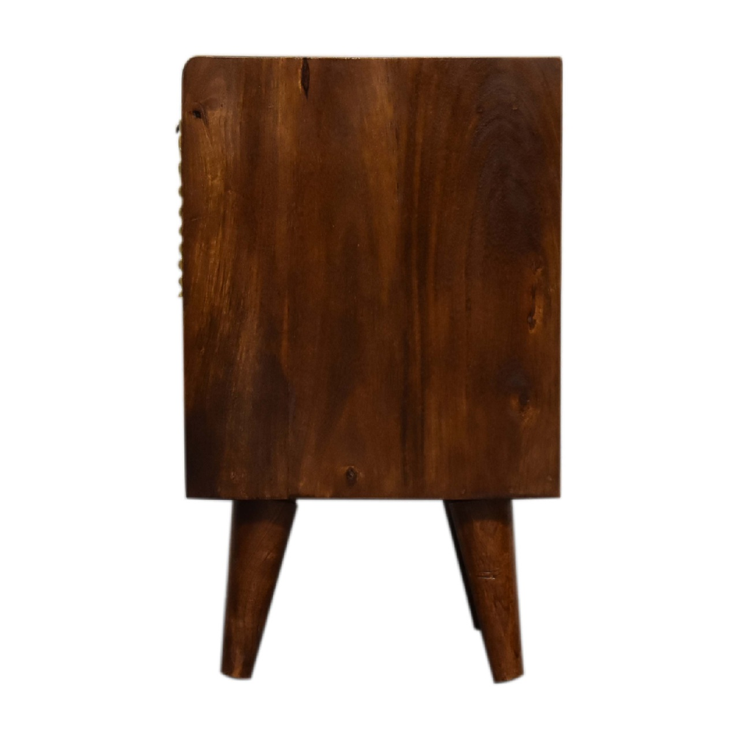 Artisan Furniture Mini Manila Gold Bedside Table with 1 Drawer & Open Shelf – Chestnut Finish, Brown