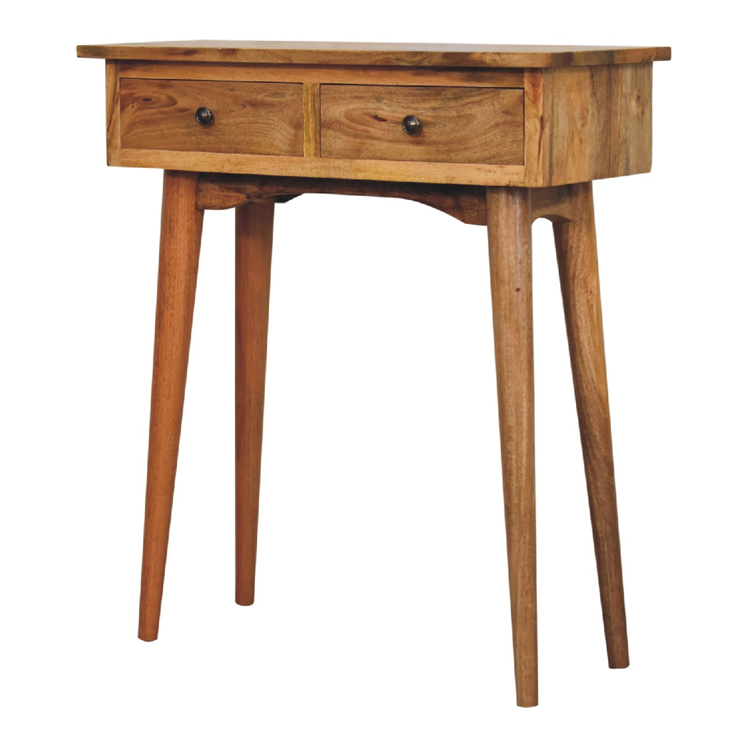 Artisan Furniture Solid Wood Mini Hallway Console Table with 2 Drawers – Nordic Design, Oak-ish, Brown