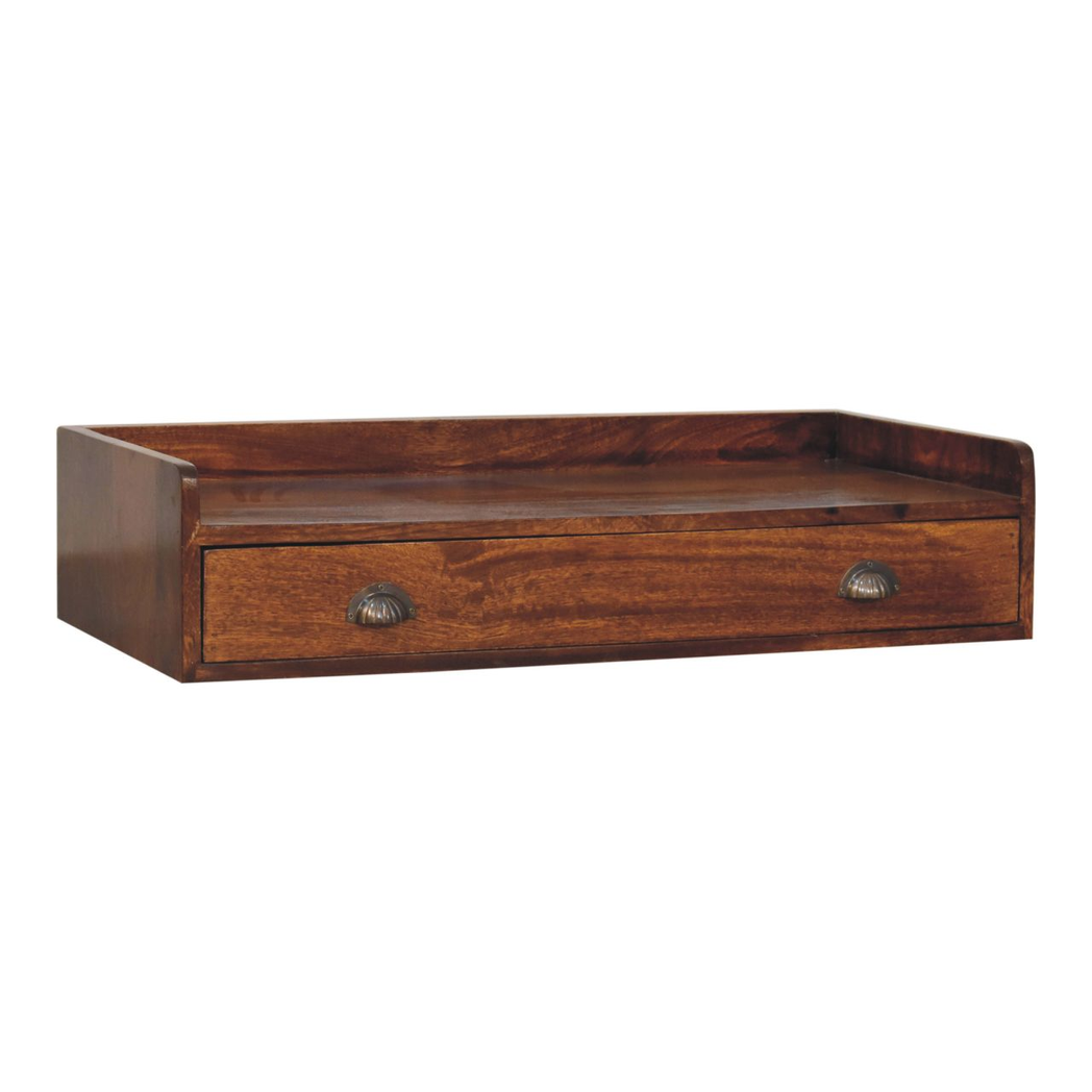 Artisan Furniture Solid Wood Belmont Wall-Mounted Console Shelf with 1 Drawer – Space-Saving Entryway Storage, Dark Brown