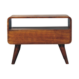 Artisan Furniture Solid Wood Mini Chestnut Curved Media Unit, 1 Drawer & Open Slot – Dark Brown