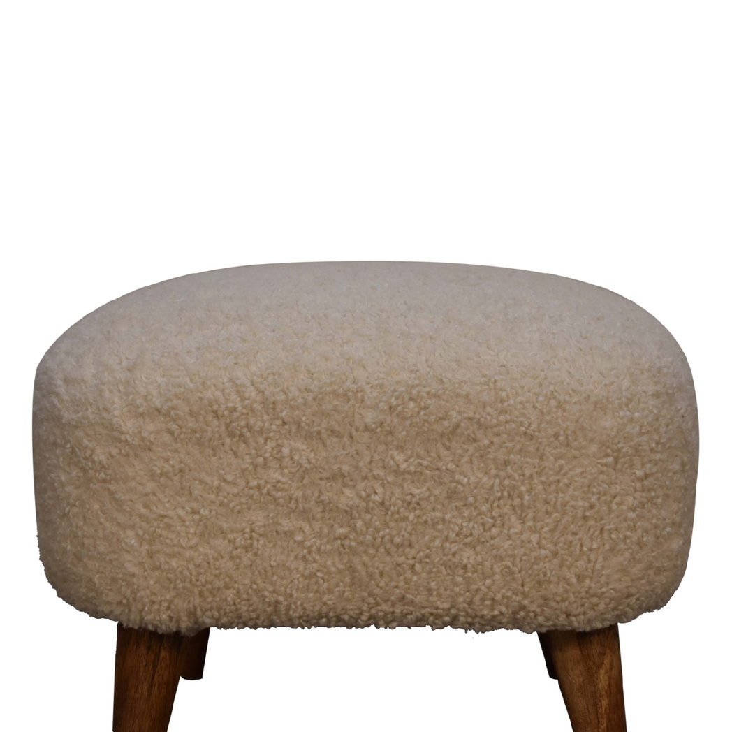 Artisan Furniture Boucle Square Footstool with Solid Wood Nordic Legs – Upholstered Accent Seat, Cream