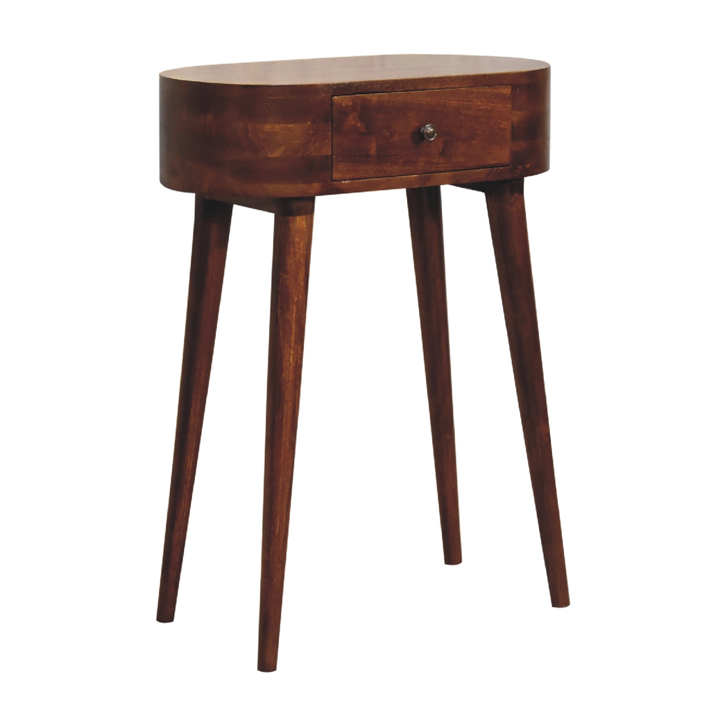 Artisan Furniture Solid Wood Mini Albion Console Table with Small Drawer – Compact Design, Chestnut Brown