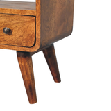 Artisan Furniture Solid Wood Mini Chestnut Curved Media Unit, 1 Drawer & Open Slot – Dark Brown
