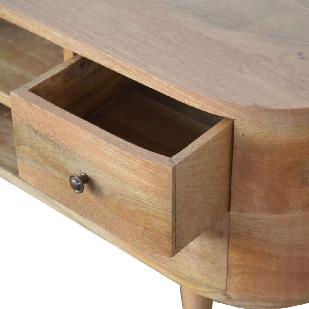 Artisan Furniture Rounded Media Unit in Solid Mango Wood, 4 Drawers & 2 Open Slots – Bedroom, Beige
