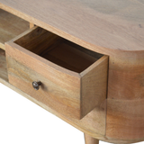 Artisan Furniture Rounded Media Unit in Solid Mango Wood, 4 Drawers & 2 Open Slots – Bedroom, Beige