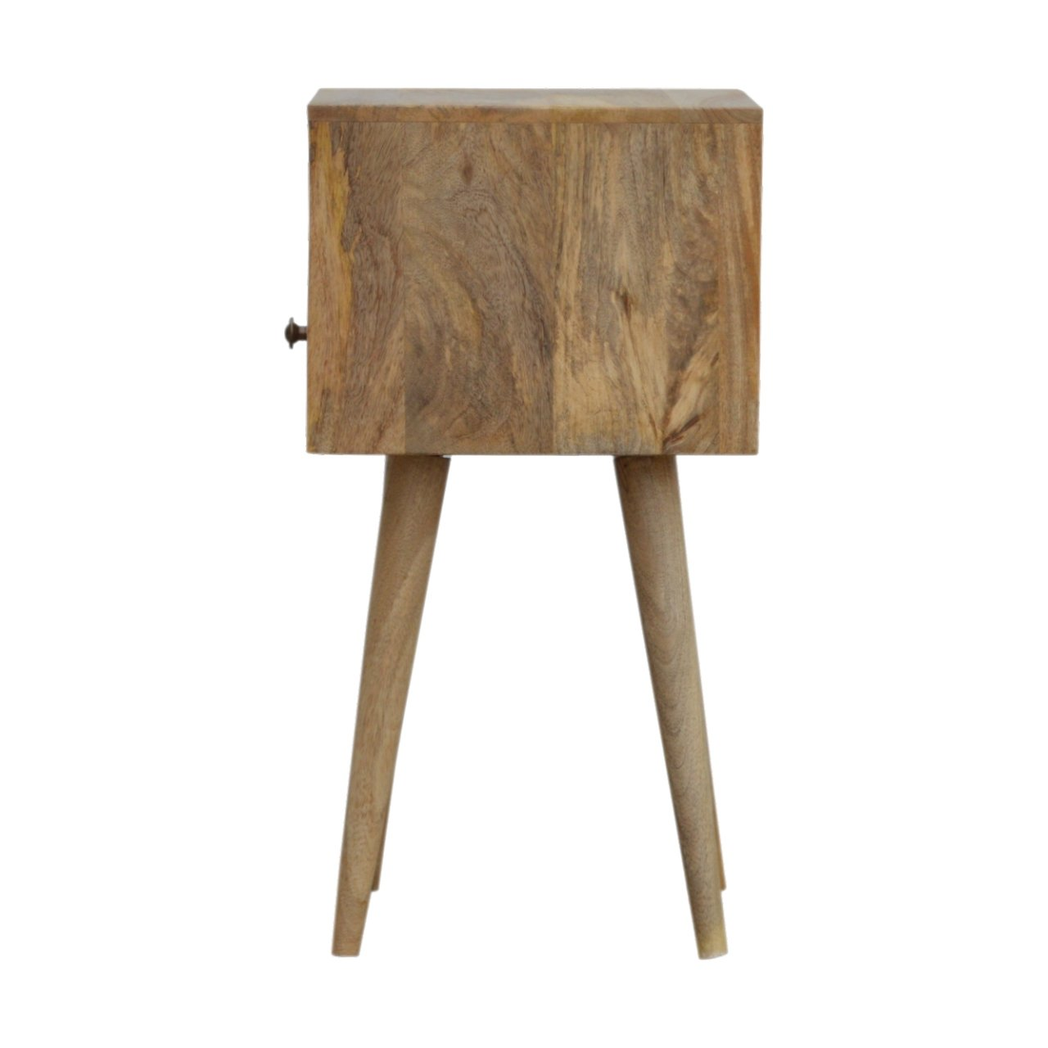 Artisan Mini Solid Mango Wood Bedside Table with Drawer & Open Slot – Compact Bedroom Storage, Beige