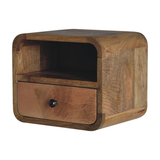 Artisan Furniture Extra Mini Wall Mounted Curved Bedside Table, 1 Drawer & Open Shelf – Solid Mango Wood