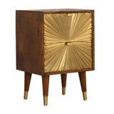 Artisan Furniture Solid Wood Manila Gold Chestnut Bedside Table, 2 Drawers & Brass Cap Feet – Brown