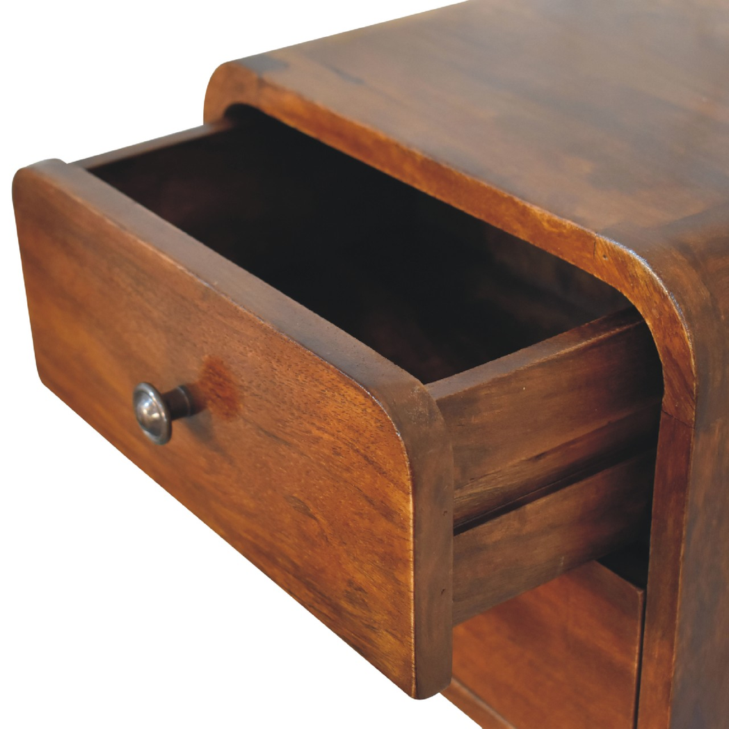 Artisan Furniture Mango Wood Floating Mini Bedside Table with 2 Drawers – Wall-Mounted, Chestnut