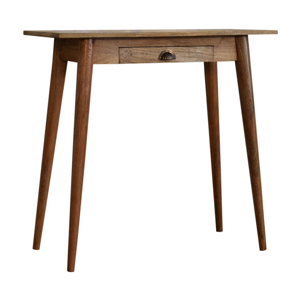 Artisan Furniture Solid Mango Wood Mini Nordic Style Writing Desk with 1 Drawer – Oak-ish Finish, Brown